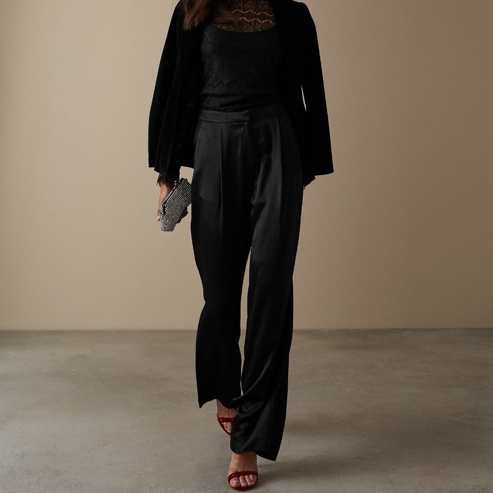 REISS - Black Satin Wide Leg Palazzo Trousers